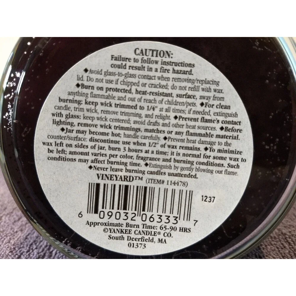 VINEYARD Yankee Candle Black Band ORIGINAL 14.5oz WHITE LABEL & Flower‎ Topper